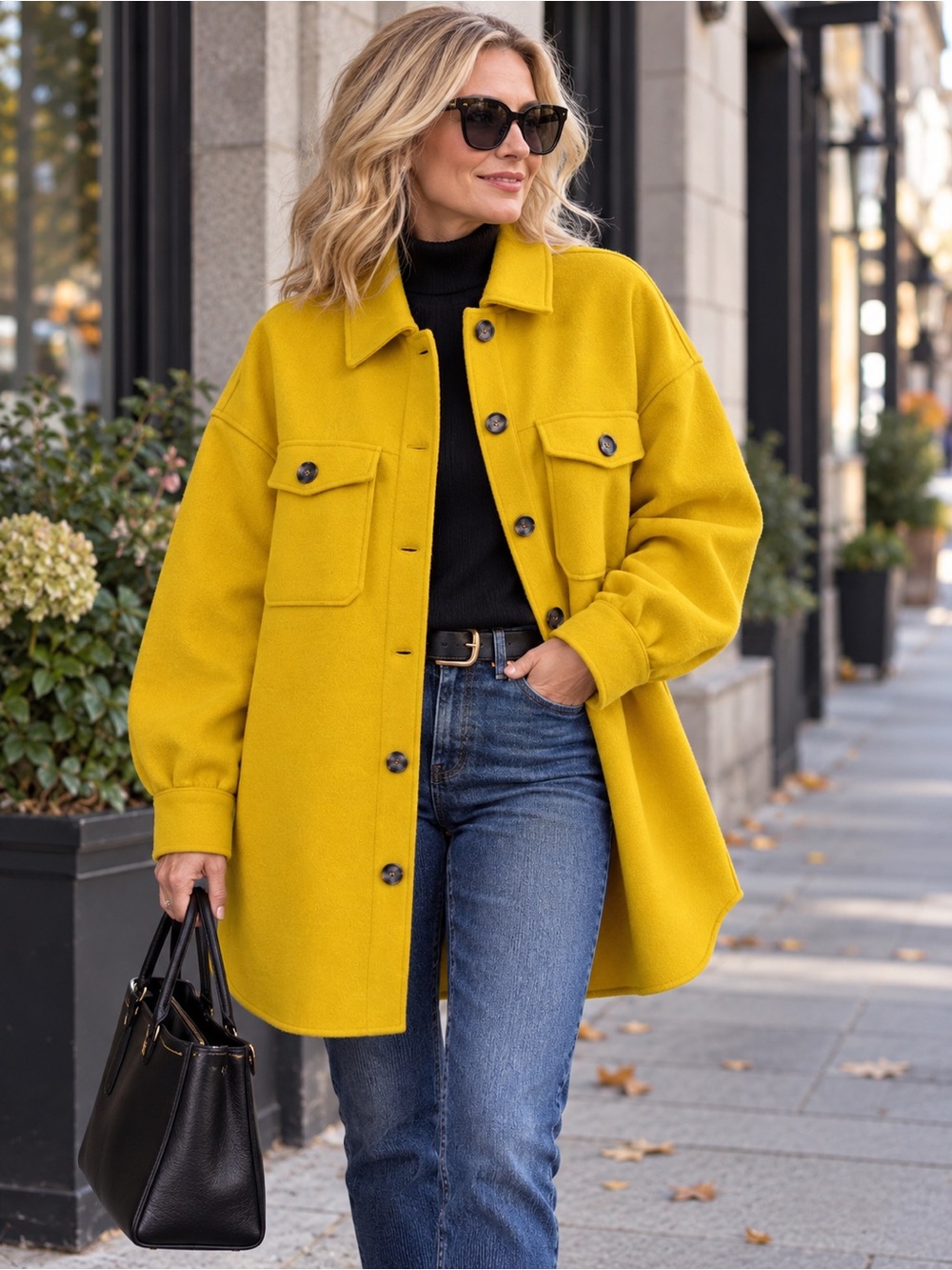 Avec Les Filles Mustard Yellow Oversized Shacket | Longline Shirt Jacket